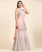 Peach Pure Viscose Georgette Thread With Sequins Embroidery Work Lehenga Choli With Dupatta - Tanya | Grocsy