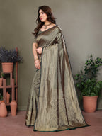 Vedant Vastram Litchi Silk Banarasi Silk Saree - Bottle Green | Grocsy