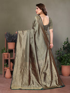 Vedant Vastram Litchi Silk Banarasi Silk Saree - Bottle Green | Grocsy