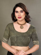 Vedant Vastram Litchi Silk Banarasi Silk Saree - Bottle Green | Grocsy