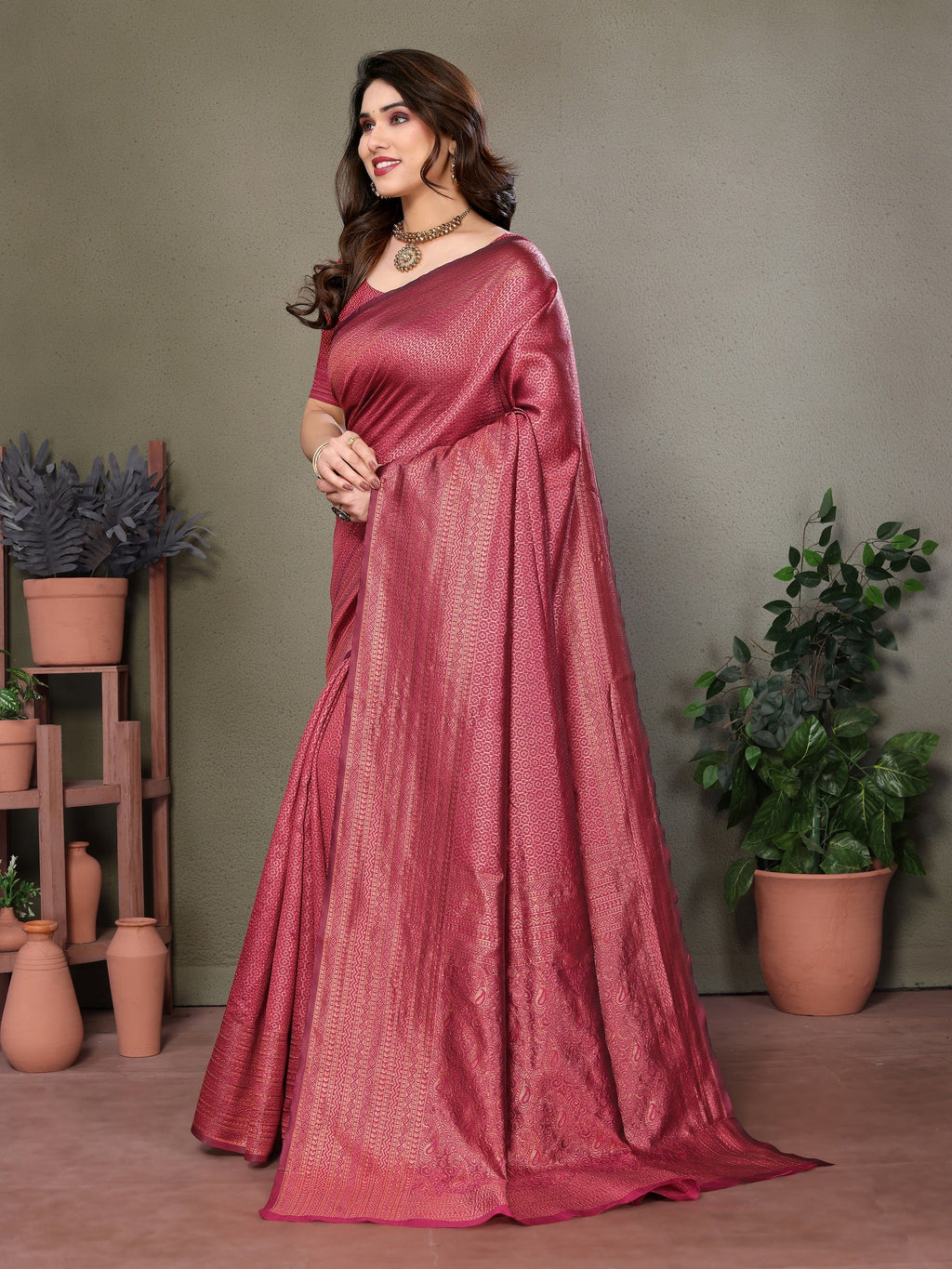 Vedant Vastram Litchi Silk Banarasi Silk Saree - Maroon | Grocsy