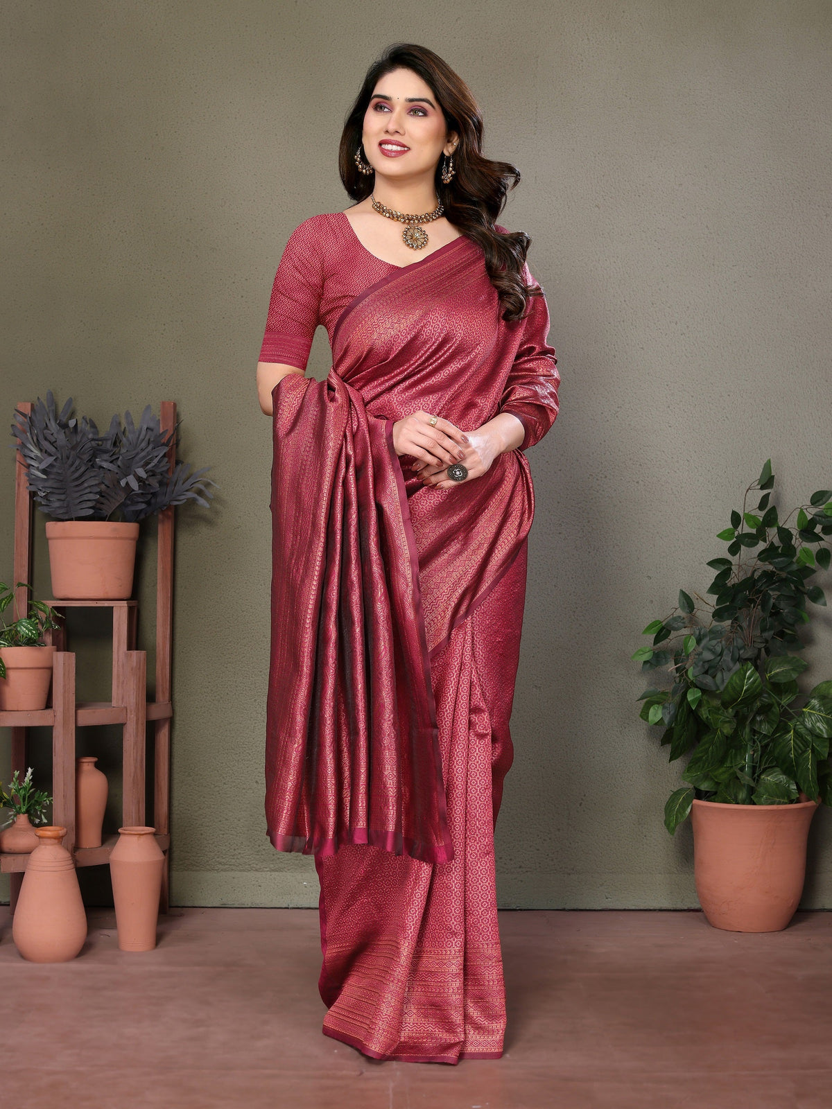 Vedant Vastram Litchi Silk Banarasi Silk Saree - Maroon | Grocsy