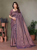 Vedant Vastram Litchi Silk Banarasi Silk Saree - Navy | Grocsy