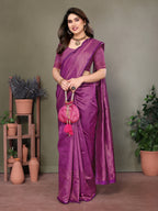 Vedant Vastram Litchi Silk Banarasi Silk Saree - Purple | Grocsy