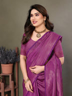 Vedant Vastram Litchi Silk Banarasi Silk Saree - Purple | Grocsy