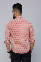 Miravan Men's Peach Spread Collar Floral Print Casual Shirt | Grocsy