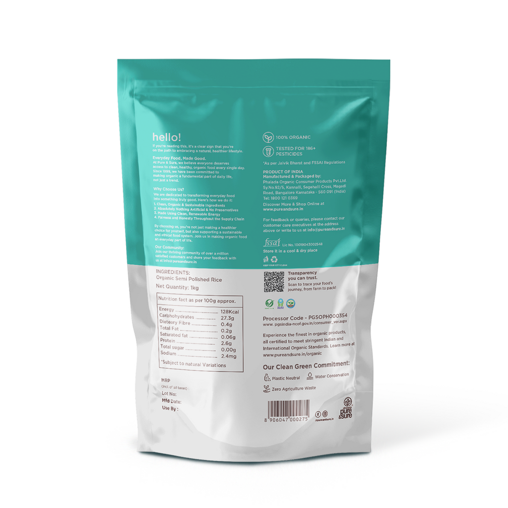 Pure & Sure Organic Semi Polished Rice(Rajmudi Rice) | Grocsy