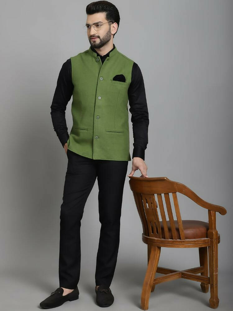 Even Apparels Nehru Jacket With Welt Pockets - Olive | Grocsy