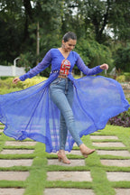 Vastranavya Blue Navratri Special Kutchi Patch Work with Leheriya Printed Kurti | Grocsy