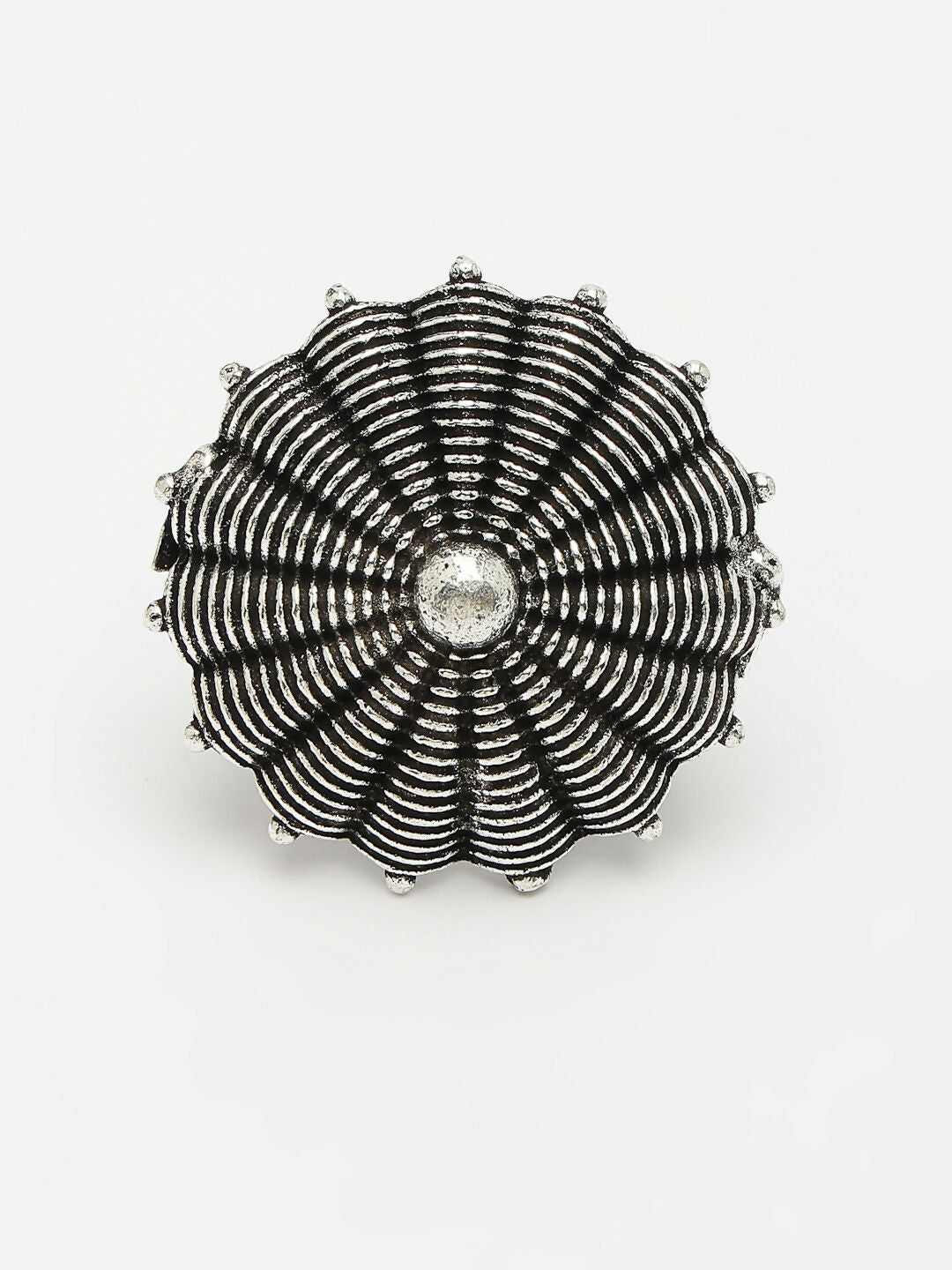 NVR Women's Silver-Toned Floral Shape Adjustable Finger Ring | Grocsy