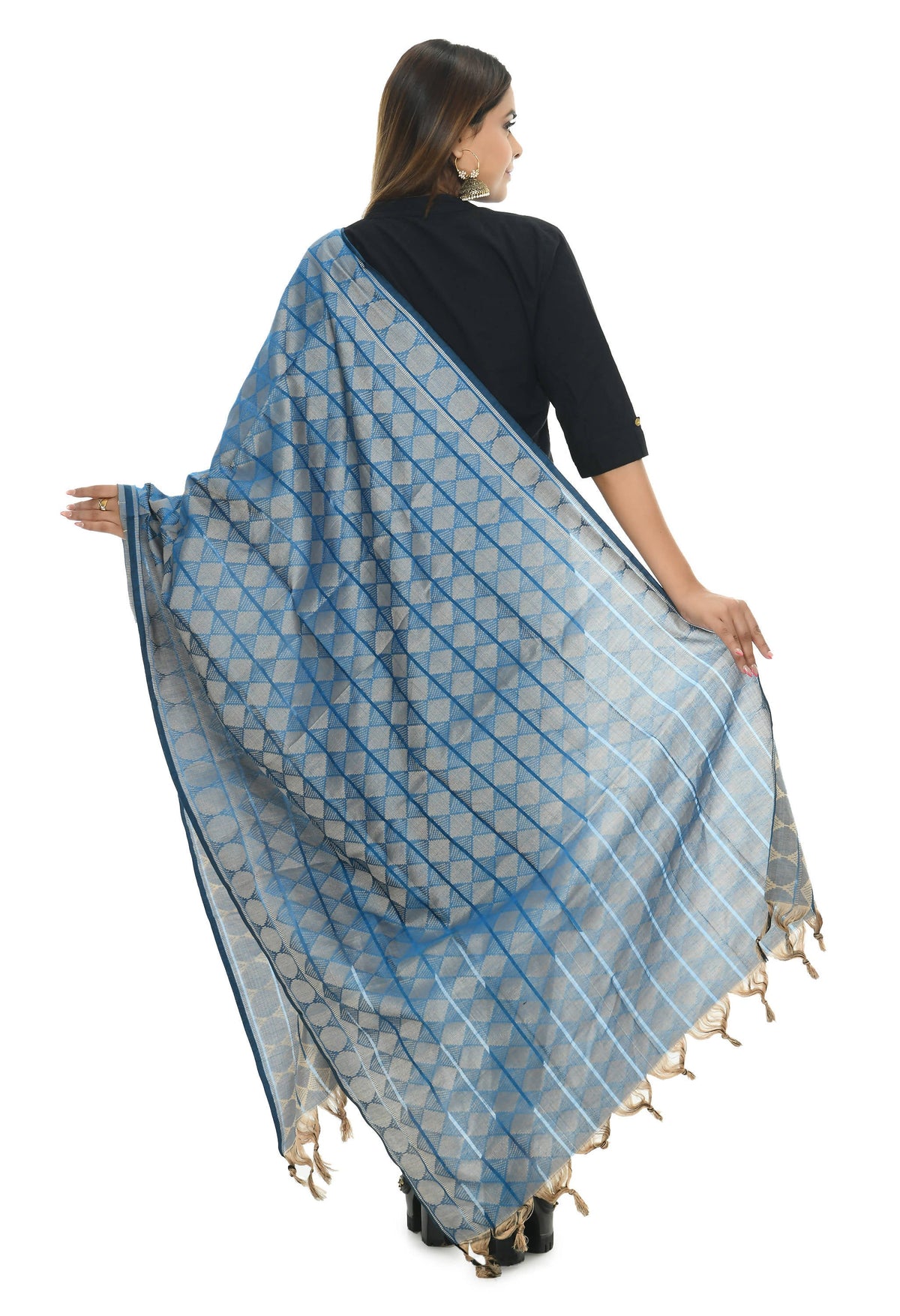 Mominos Fashion Moeza Handloom Cotton Blue Dupatta | Grocsy