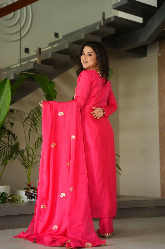Joban Fashion Gajri Kurta Set Silk Sequins , Zari, Coding & Thread Embroidered work | Grocsy