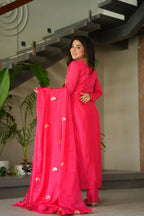 Joban Fashion Gajri Kurta Set Silk Sequins , Zari, Coding & Thread Embroidered work | Grocsy