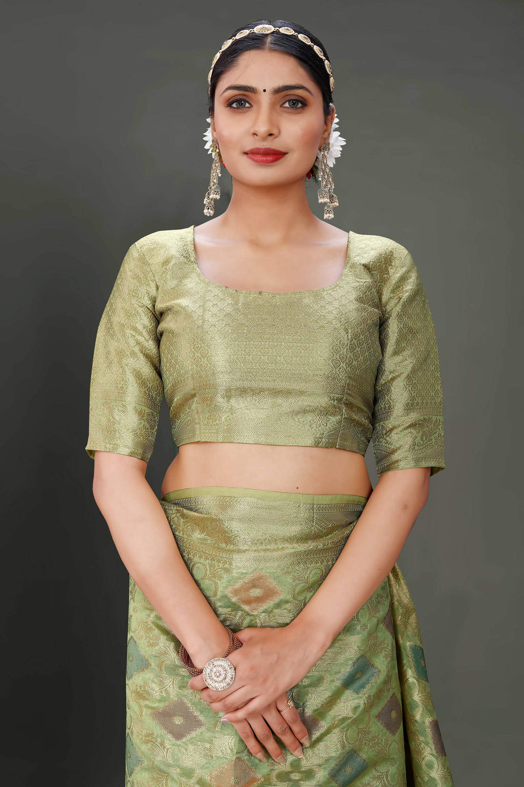 Green Soft Organza Woven Design Saree With Unstitched Blouse Piece - Zaara | Grocsy