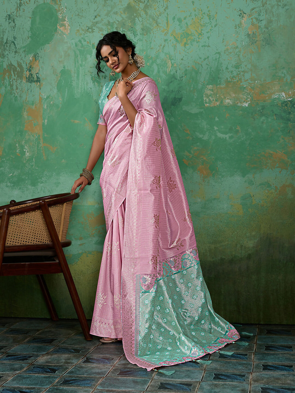 Shree Shyam Fashion Pink Linen Cotton Saree | Grocsy