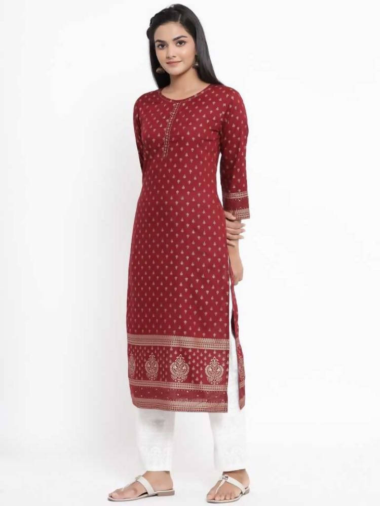 Yufta Maroon Printed Kurta | Grocsy