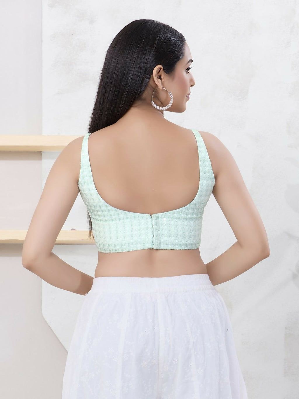 Joban Fashion Pista-Green Shift Sleeveless Back Open Blouse | Grocsy