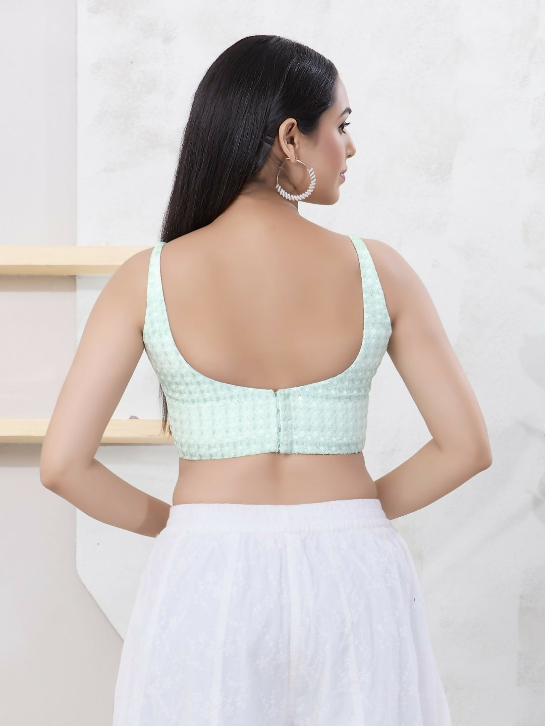 Joban Fashion Pista-Green Shift Sleeveless Back Open Blouse | Grocsy