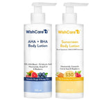 Wishcare Detan Combo Sunscreen SPF 50 Broad Spectrum & 10% AHA + 1% BHA Body Lotion | Grocsy
