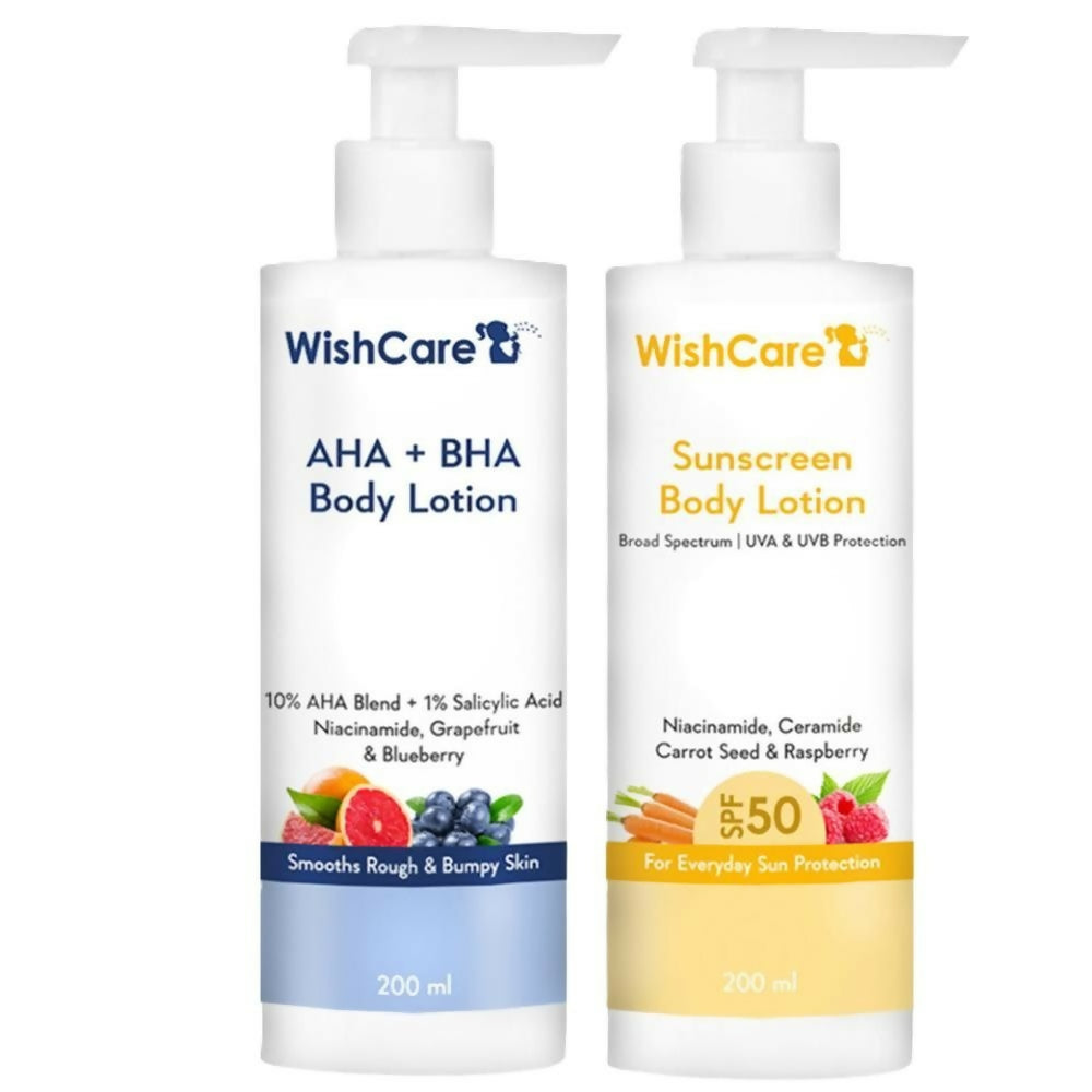 Wishcare Detan Combo Sunscreen SPF 50 Broad Spectrum & 10% AHA + 1% BHA Body Lotion | Grocsy