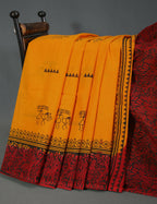 Shades Of Orange And Maroon Red Pure Munga Cotton Block Print Saree By Gayathri Reddy Designer Studio | Grocsy