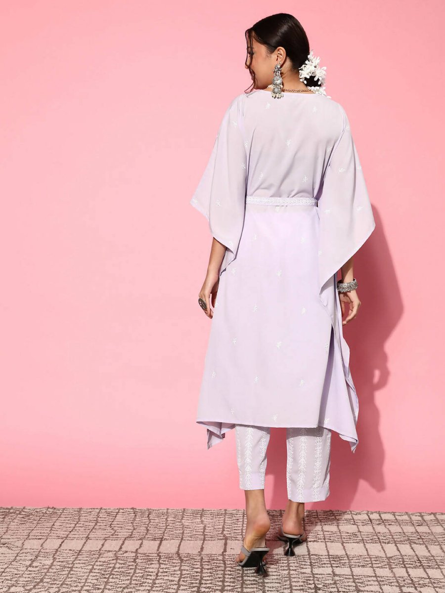 Ahalyaa Women Floral Poly Crepe Belted Detail Kurta Set | Grocsy