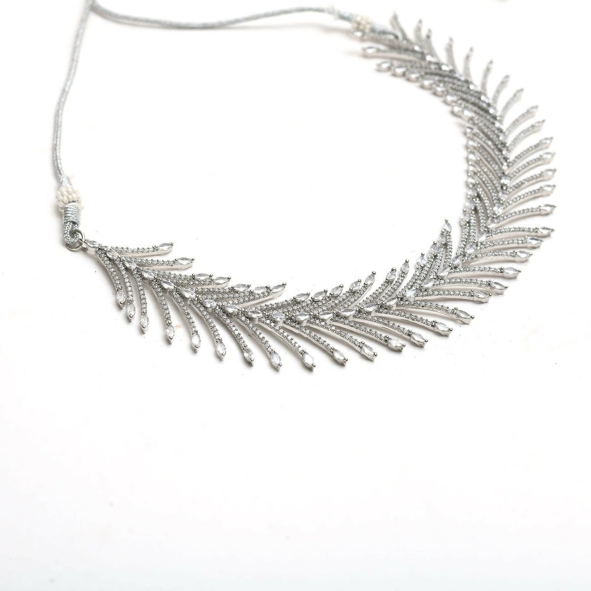 Mominos Fashion Johar Kamal Silver-Plated American Diamond White Choker Set | Grocsy