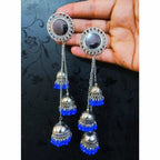 MS Fashion India Kashmiri Triple Blue Color Pearls Hanging Jhumka Earrings | Grocsy