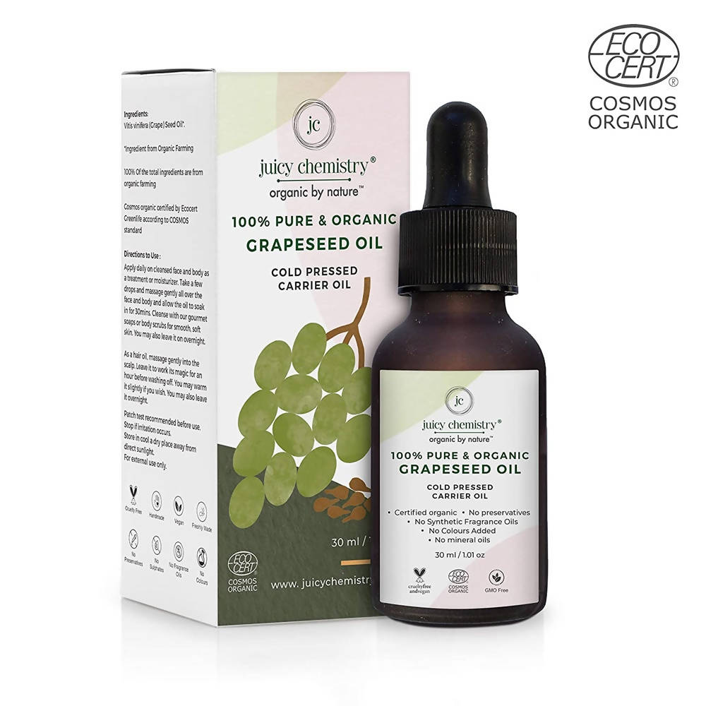 Juicy Chemistry Pure & Organic Grapeseed Cold Pressed Carrier Oil | Grocsy