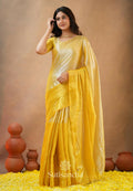 Exclusive Collection Beautiful Yellow Tissue Silk Hand Weaving Handloom Saree With Running Blouse Piece | Grocsy