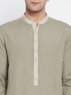 Even Apparels Green Pure Cotton Men's Kurta With Contrast Collar And Placket | Grocsy