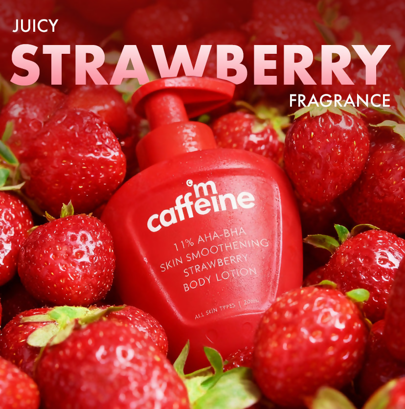 mCaffeine 11% AHA-BHA Skin Smoothening Strawberry Body Lotion | Grocsy