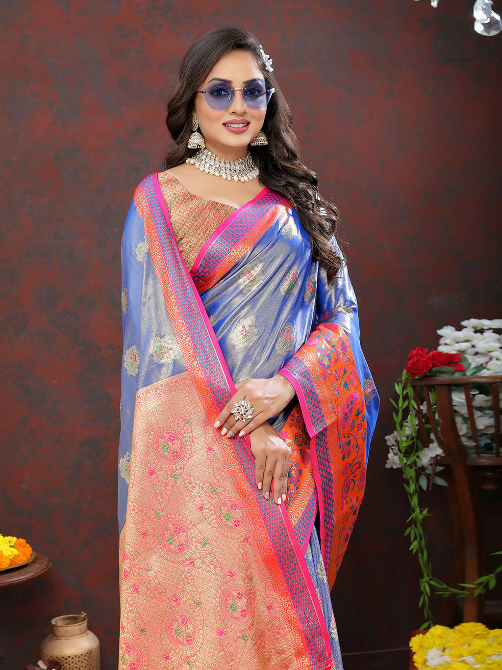 Lorenvalley Fashion Lavender Kanjivaram Silk Woven Design with Zari Weaving Saree | Grocsy