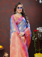 Lorenvalley Fashion Lavender Kanjivaram Silk Woven Design with Zari Weaving Saree | Grocsy