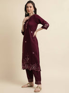 Purple Chinon Silk Embroidered Straight Kurta with Trouser & Dupatta - Salimar | Grocsy