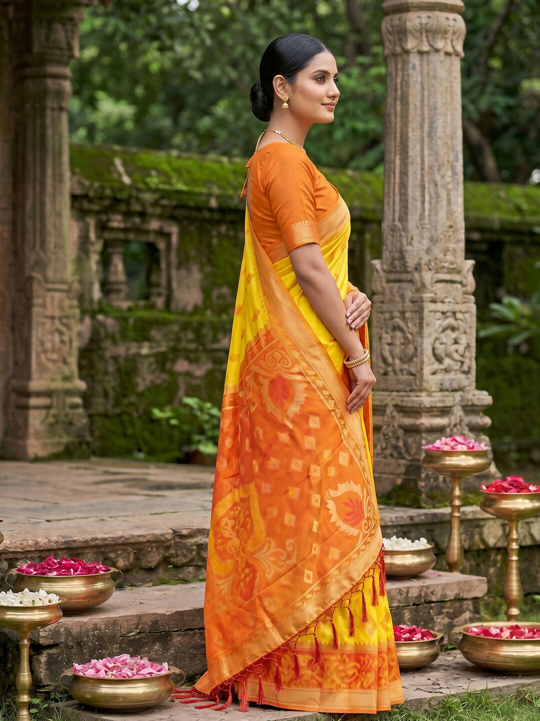 Shree Shyam Fashion Yellow Soft Silk Saree | Grocsy