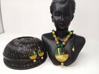 Terracotta Round Pendant Boho Style Medium Necklace Set With Hangings