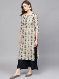 Yufta Women Beige & Blue Printed Kurta with Palazzo | Grocsy