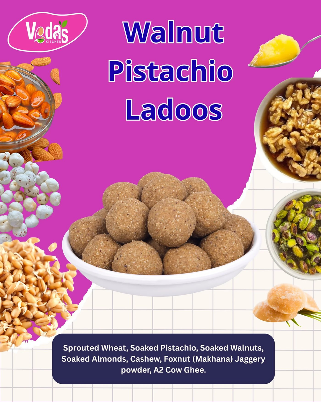 Vedas Kitchen Walnut Pistachio Ladoo | Grocsy