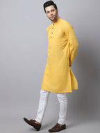 Even Apparels Yellow Pure Cotton Men's Kurta With Band Collar (SLD1183) | Grocsy