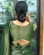 DEIANA'S Beautiful Designer Golden zari Soft Lichi Silk Saree - Green | Grocsy
