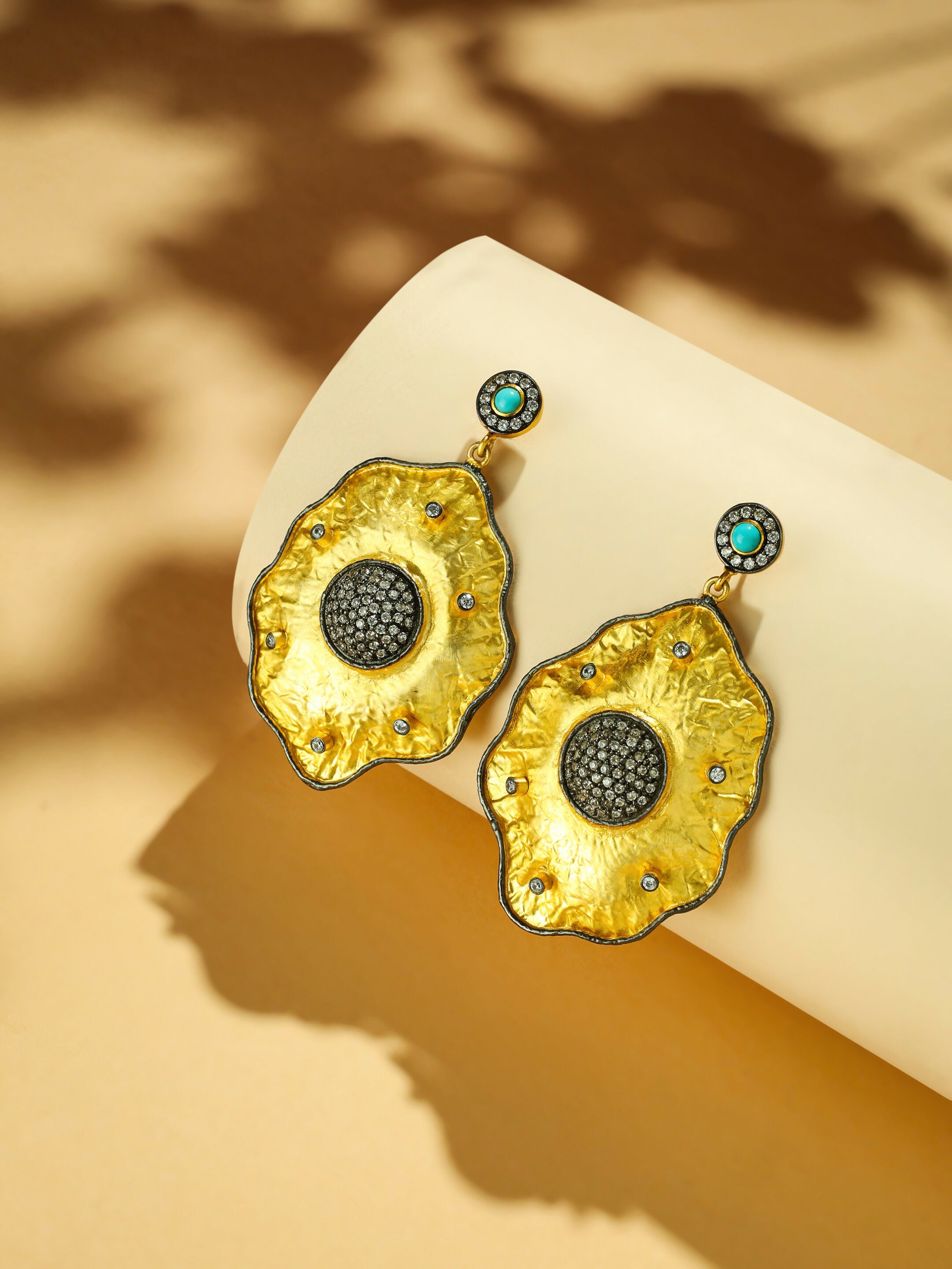 Nuyug 18k Gold-Plated American Diamond Studded Anti Tarnish Contemporary Dangler Earrings | Grocsy