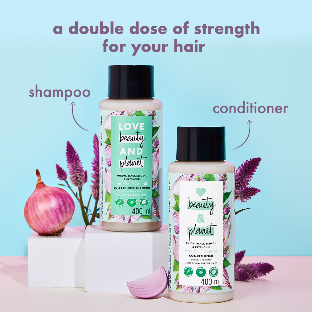 Love Beauty And Planet Onion Blackseed & Patchouli Hair Fall Control Sulfate Free Shampoo & Conditioner | Grocsy