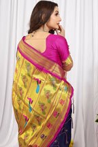 Jyoti Fashion Women's Navy Blue Paithani Silk Zari Woven Saree with Blouse | Grocsy