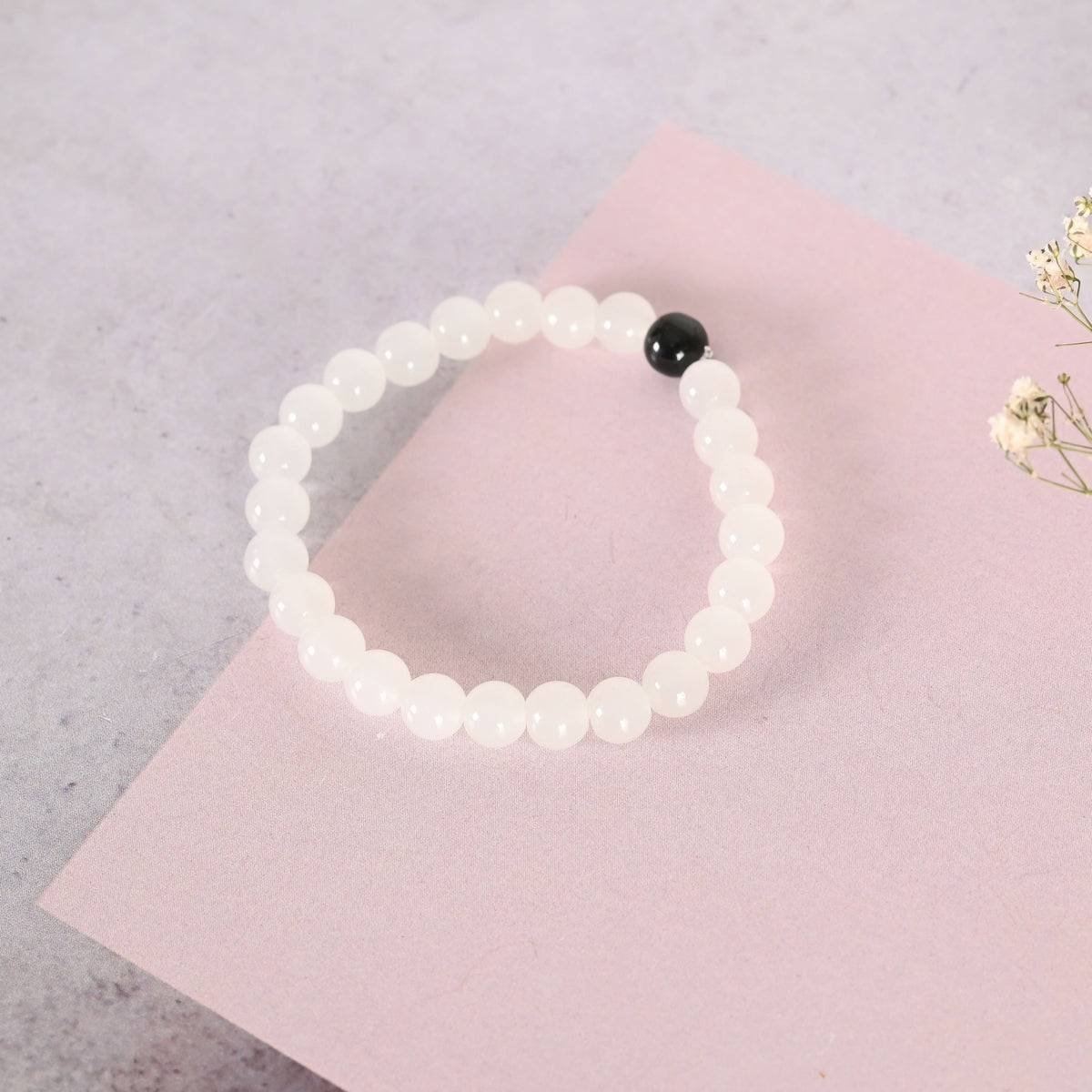 NVR Men & Women White Marbel Crystal Elasticated Bracelet | Grocsy