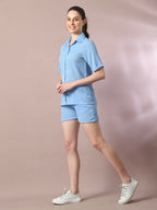 Myshka Women's Blue Solid Regular Fit Shirt | Grocsy
