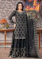 Lehenga Mart Designer Chinon Sharara Suit With Sequence Embroidered Work - Black | Grocsy