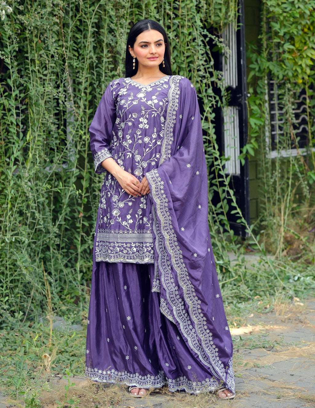 Lehenga Mart Designer Chinon Sharara Suit With Sequence Embroidered Work - Blue | Grocsy