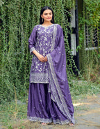 Lehenga Mart Designer Chinon Sharara Suit With Sequence Embroidered Work - Blue | Grocsy