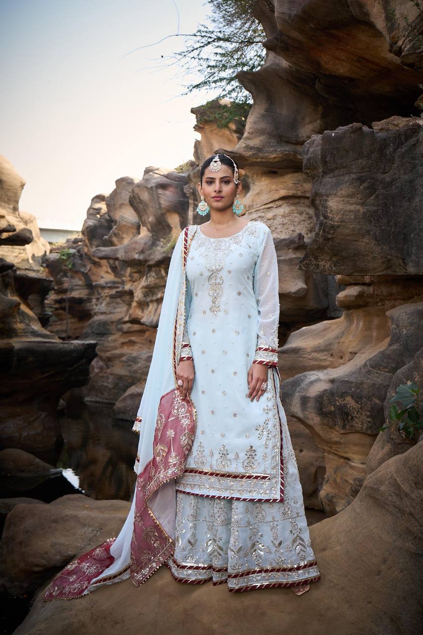 Lehenga Mart Designer Faux Georgette Ready to wear Sharara Suit for Eid | Grocsy